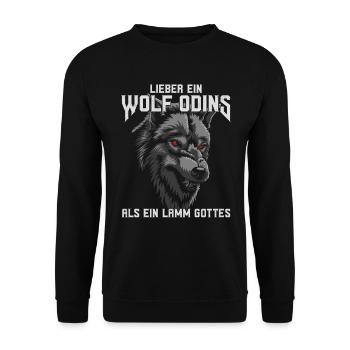 Lieber ein Wolf Odins als ein Lamm Gottes - Unisex Pullover - Schwarz - Vorne - Alina (178cm) & Michal (187cm)