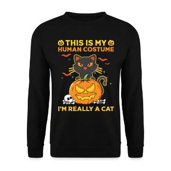 Halloween Katze Hexe - Unisex Pullover - Schwarz - Vorne - Alina (178cm) & Michal (187cm)