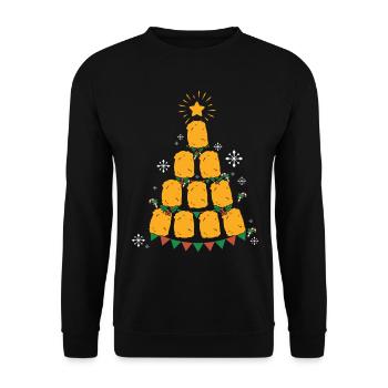 Chiken Nugget Fast Food Christmas Tree - Unisex Pullover - Schwarz - Vorne - Alina (178cm) & Michal (187cm)