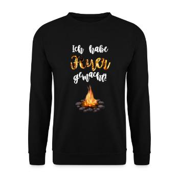 Ich habe Feuer gemacht! - Unisex Pullover - Schwarz - Vorne - Alina (178cm) & Michal (187cm)