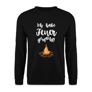 Ich habe Feuer gemacht! - Unisex Pullover - Schwarz - Vorne - Alina (178cm) & Michal (187cm)