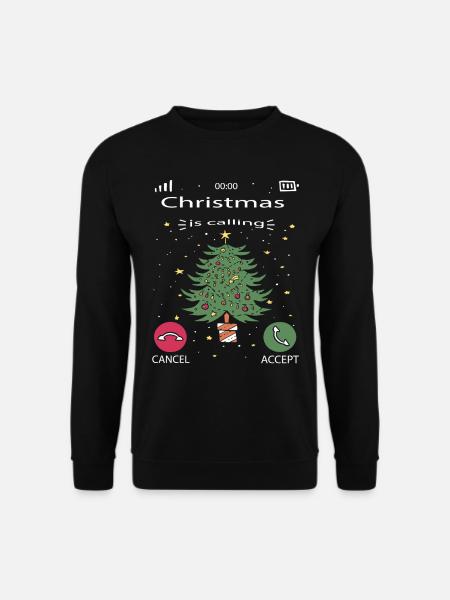 Christmas is calling. Weihnachten ruft an. Baum - Unisex Pullover - Schwarz