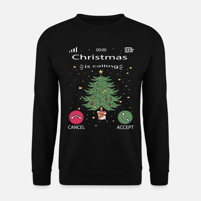 Christmas is calling. Weihnachten ruft an. Baum - Unisex Pullover - Schwarz