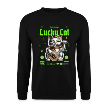 Lucky Cat Waving Cat Lucky Charm - Unisex Sweatshirt - black - Front - Alina (178cm) & Michal (187cm)
