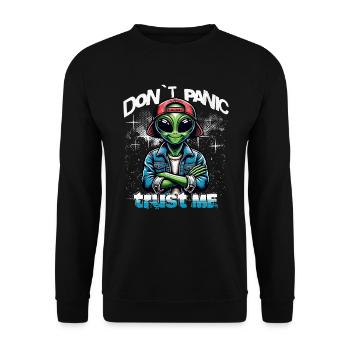 Don`t Panic Trust Me Alien - Unisex Pullover - Schwarz - Vorne - Alina (178cm) & Michal (187cm)