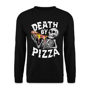 Squelette humoristique mangeant de la pizza Conception graphique - Sweat-shirt Unisexe - noir - Devant - Alina (178cm) & Michal (187cm)