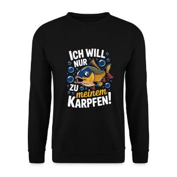 Ich will nur zu meinem Karpfen - Unisex Pullover - Schwarz - Vorne - Alina (178cm) & Michal (187cm)