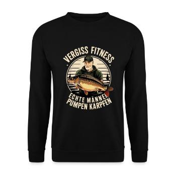 Vergiss Fitness – Echte Männer Pumpen Karpfen - Unisex Pullover - Schwarz - Vorne - Alina (178cm) & Michal (187cm)
