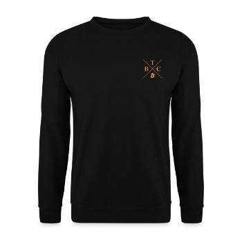 BTC Symbol – Minimalistischer Bitcoin - Unisex Pullover - Schwarz - Vorne - Alina (178cm) & Michal (187cm)