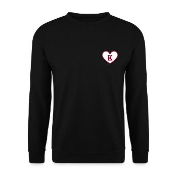 Buchstabe k Herz Sport Trend Burgund - Geschenkidee - Unisex Pullover - Schwarz - Vorne - Alina (178cm) & Michal (187cm)