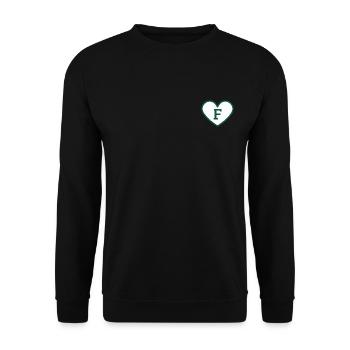 Buchstabe f Herz Sport Trend grün - Geschenkidee - Unisex Pullover - Schwarz - Vorne - Alina (178cm) & Michal (187cm)
