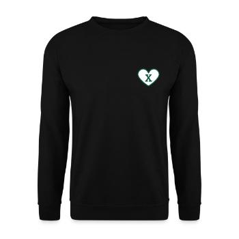 Buchstabe x Herz Sport Trend grün - Geschenkidee - Unisex Pullover - Schwarz - Vorne - Alina (178cm) & Michal (187cm)