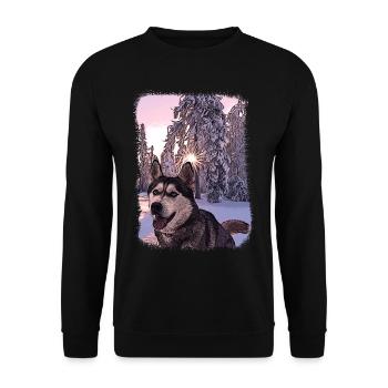 Husky in the snow painting dog portrait - Unisex Sweatshirt - black - Front - Alina (178cm) & Michal (187cm)