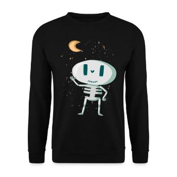 Niedliches Skelett mit Mond und Sternen Halloween - Unisex Pullover - Schwarz - Vorne - Alina (178cm) & Michal (187cm)