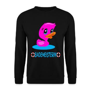 Bademeisterin Quietscheente - Unisex Pullover - Schwarz - Vorne - Alina (178cm) & Michal (187cm)