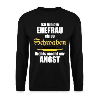 Ehefrau eines Schwaben | Schwäbischer Spruch Humor - Unisex Pullover - Schwarz - Vorne - Alina (178cm) & Michal (187cm)