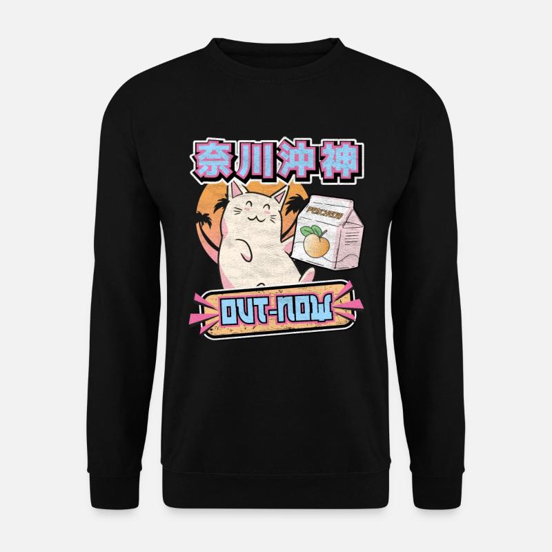 Vaporwave Otaku Katze Peach Japan Cat Retrowave - Unisex Pullover - Schwarz