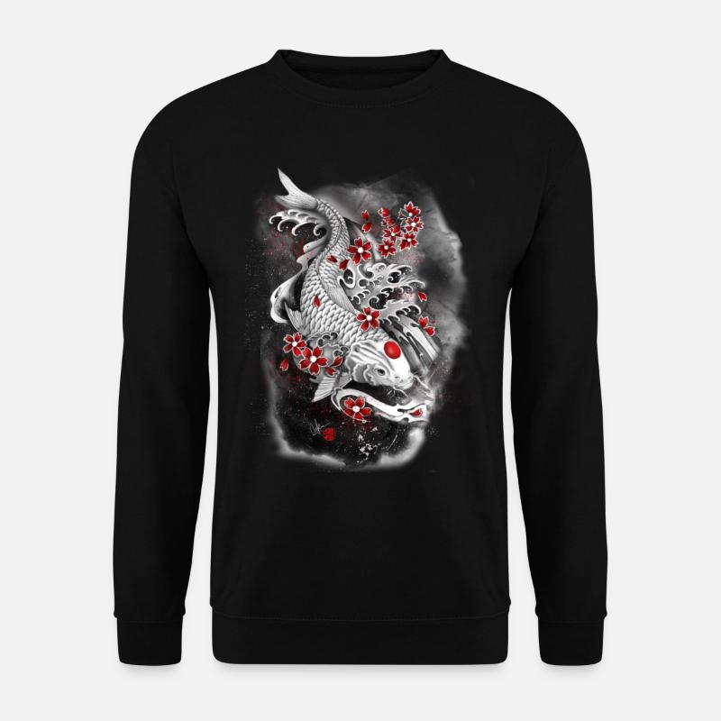 Kohaku weißer Koi-Karpfen, umgeben von Sakura - Unisex Pullover - Schwarz