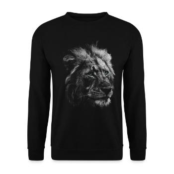 Tête de lion lion aux yeux turquoise - Sweat-shirt Unisexe - noir - Devant - Alina (178cm) & Michal (187cm)