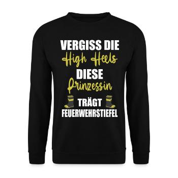 Feuerwehr Feuerwehrfrau Higheels Geschenk - Unisex Pullover - Schwarz - Vorne - Alina (178cm) & Michal (187cm)