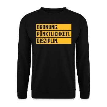 Ordnung Pünktlichkeit Disziplin Deutsche Tugend 1C - Unisex Pullover - Schwarz - Vorne - Alina (178cm) & Michal (187cm)