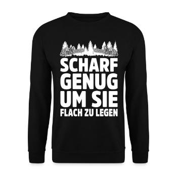 Kettensäge Geschenkidee Holz Machen Holzfäller - Unisex Pullover - Schwarz - Vorne - Alina (178cm) & Michal (187cm)