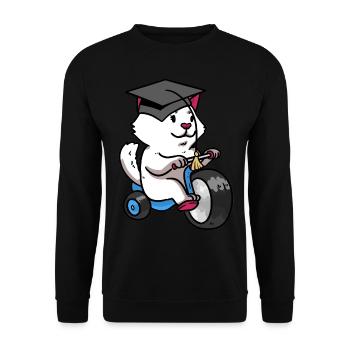 Katze Dreirad Fahren Prüfung Kinder Baby fahren - Unisex Pullover - Schwarz - Vorne - Alina (178cm) & Michal (187cm)