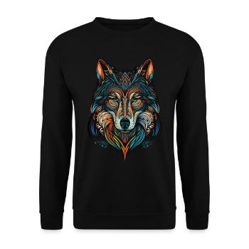 Tête de loup avec des motifs tribaux - Sweat-shirt Unisexe - noir - Devant - Alina (178cm) & Michal (187cm)