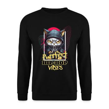 Cat Hip Hop Rap Rapper DJ Ghetto Crew Gangster - Unisex Sweatshirt - black - Front - Alina (178cm) & Michal (187cm)