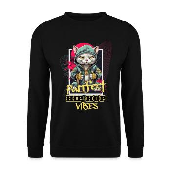 Cat Hip Hop Rap Rapper DJ Ghetto Crew Gangster - Unisex Sweatshirt - black - Front - Alina (178cm) & Michal (187cm)