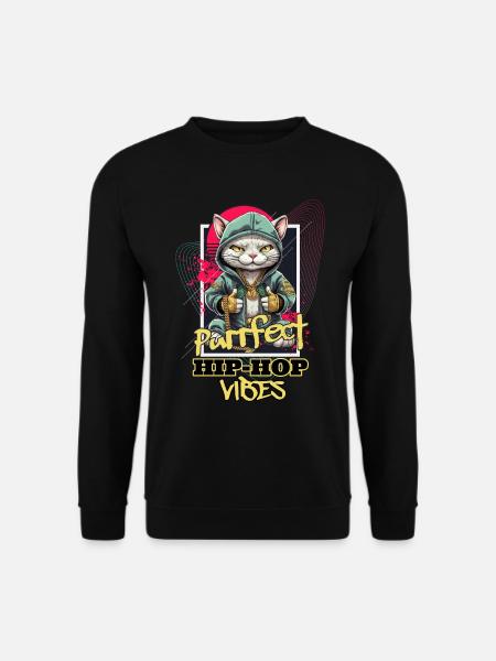 Katze Hip Hop Rap Rapper DJ Ghetto Crew Gangster - Unisex Pullover - Schwarz