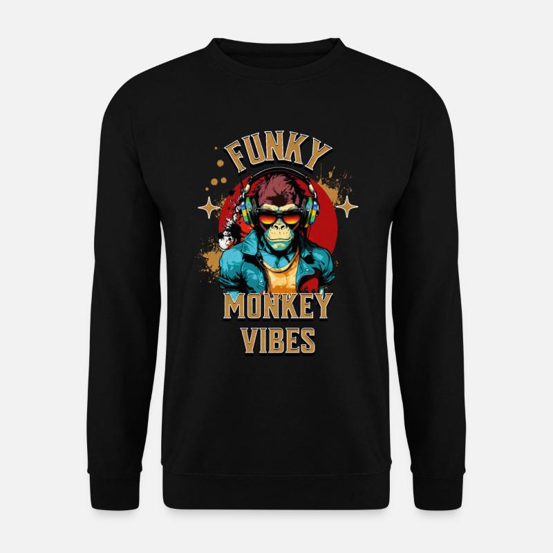 Affe Sonnenbrille Kopfhörer Musik Funky Vibes - Unisex Pullover - Schwarz