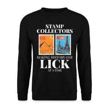 Stamp Collecting Collector Philatelist - Unisex Sweatshirt - black - Front - Alina (178cm) & Michal (187cm)