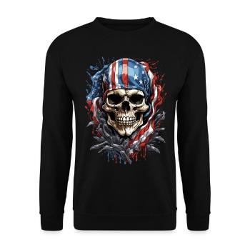Amerikanischer Schädel: Stolz auf die USA - Unisex Pullover - Schwarz - Vorne - Alina (178cm) & Michal (187cm)
