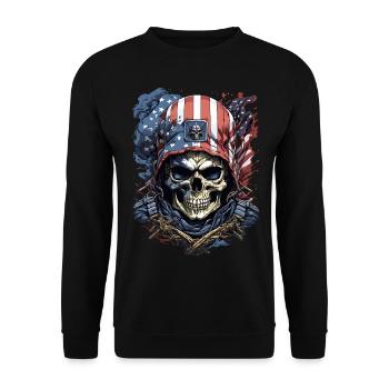 USA-Soldaten-Schädel - Unisex Pullover - Schwarz - Vorne - Alina (178cm) & Michal (187cm)