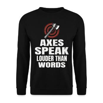Äxte sagen lauter als Worte Axtwerfen - Unisex Pullover - Schwarz - Vorne - Alina (178cm) & Michal (187cm)