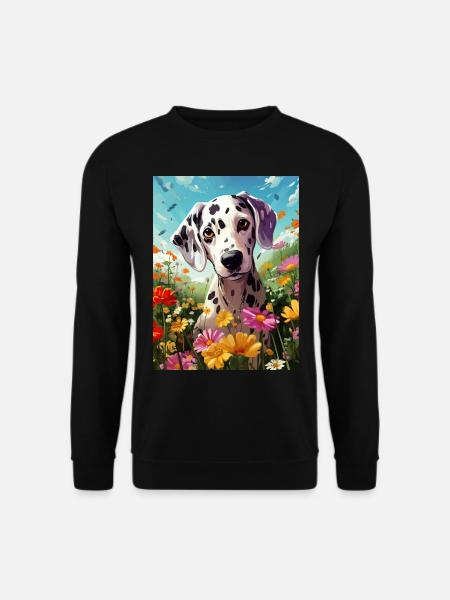 niedlicher Dalmatiner in Blumen - Unisex Pullover - Schwarz
