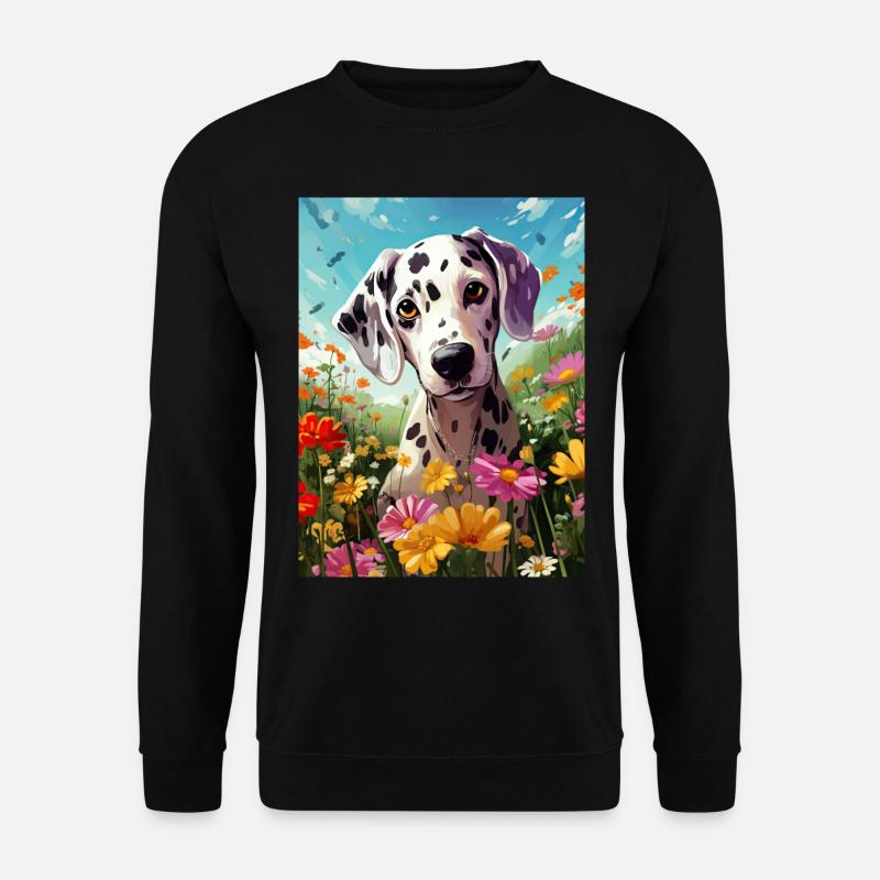 dalmatien mignon en fleurs - Sweat-shirt Unisexe - noir