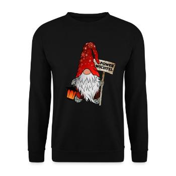 Power Wichtel Weihnachtsgnom - Unisex Pullover - Schwarz - Vorne - Alina (178cm) & Michal (187cm)