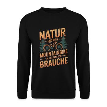 Mountainbike Downhill Berge Vintage Spruch - Unisex Pullover - Schwarz - Vorne - Alina (178cm) & Michal (187cm)