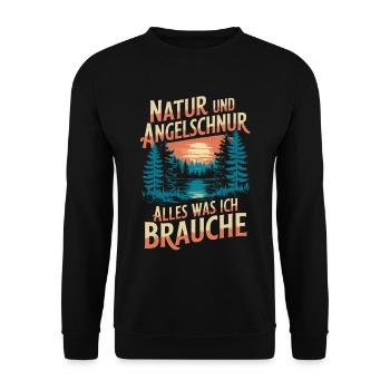 Angeln Fischen in der Natur lustiger Spruch - Unisex Pullover - Schwarz - Vorne - Alina (178cm) & Michal (187cm)