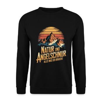 Angeln Fischen in der Natur lustiger Spruch - Unisex Pullover - Schwarz - Vorne - Alina (178cm) & Michal (187cm)