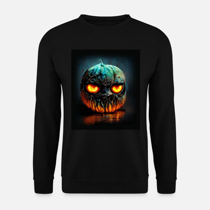 Böse blickenderHalloweenkürbis mit leuchtenden Aug - Unisex Pullover - Schwarz