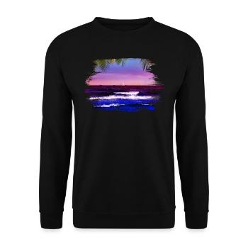 sunset over the sea under palm trees - Unisex Sweatshirt - black - Front - Alina (178cm) & Michal (187cm)