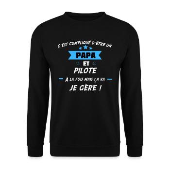 compliqué d’être papa & pilote - Sweat-shirt Unisexe - noir - Devant - Alina (178cm) & Michal (187cm)