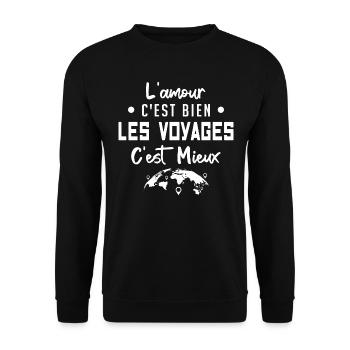 l'amour c'est bien les voyages c'est mieux - Sweat-shirt Unisexe - noir - Devant - Alina (178cm) & Michal (187cm)