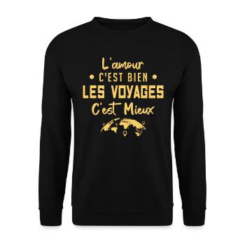 l'amour c'est bien les voyages c'est mieux - Sweat-shirt Unisexe - noir - Devant - Alina (178cm) & Michal (187cm)