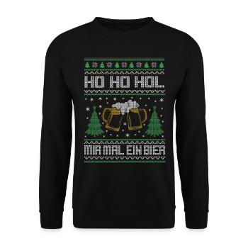 Ho Ho Ho hol mir mal ein Bier ugly Christmas - Unisex Pullover - Schwarz - Vorne - Alina (178cm) & Michal (187cm)