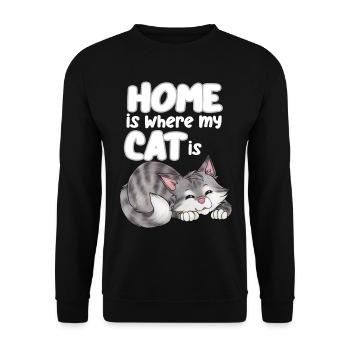 Zuhause ist dort wo meine Katze ist - Unisex Pullover - Schwarz - Vorne - Alina (178cm) & Michal (187cm)