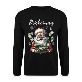 Geldregen Santa Weihnachten Weihnachtsmann - Unisex Pullover - Schwarz - Vorne - Alina (178cm) & Michal (187cm)